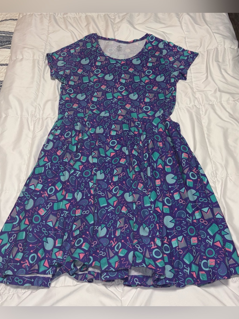 Princess Awesome Super Twirler Dress Women's 16-18 Math Print Purple Pink Blue